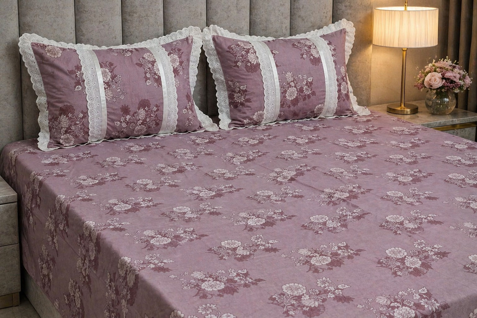 Bedsheets - Queen soft cotton lace bedsheets flora & lace