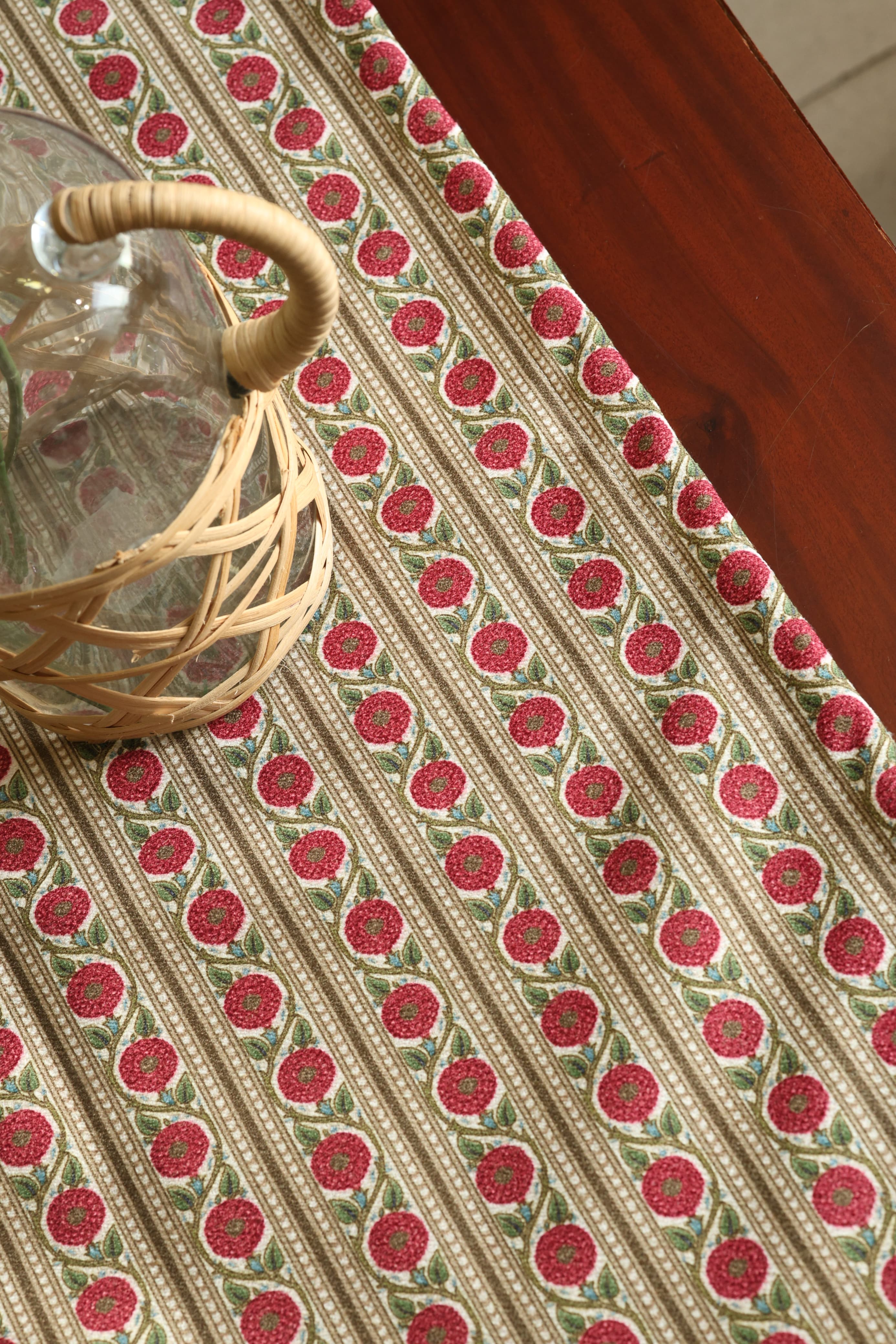 Red Floral Striped 6 seater Table Runner