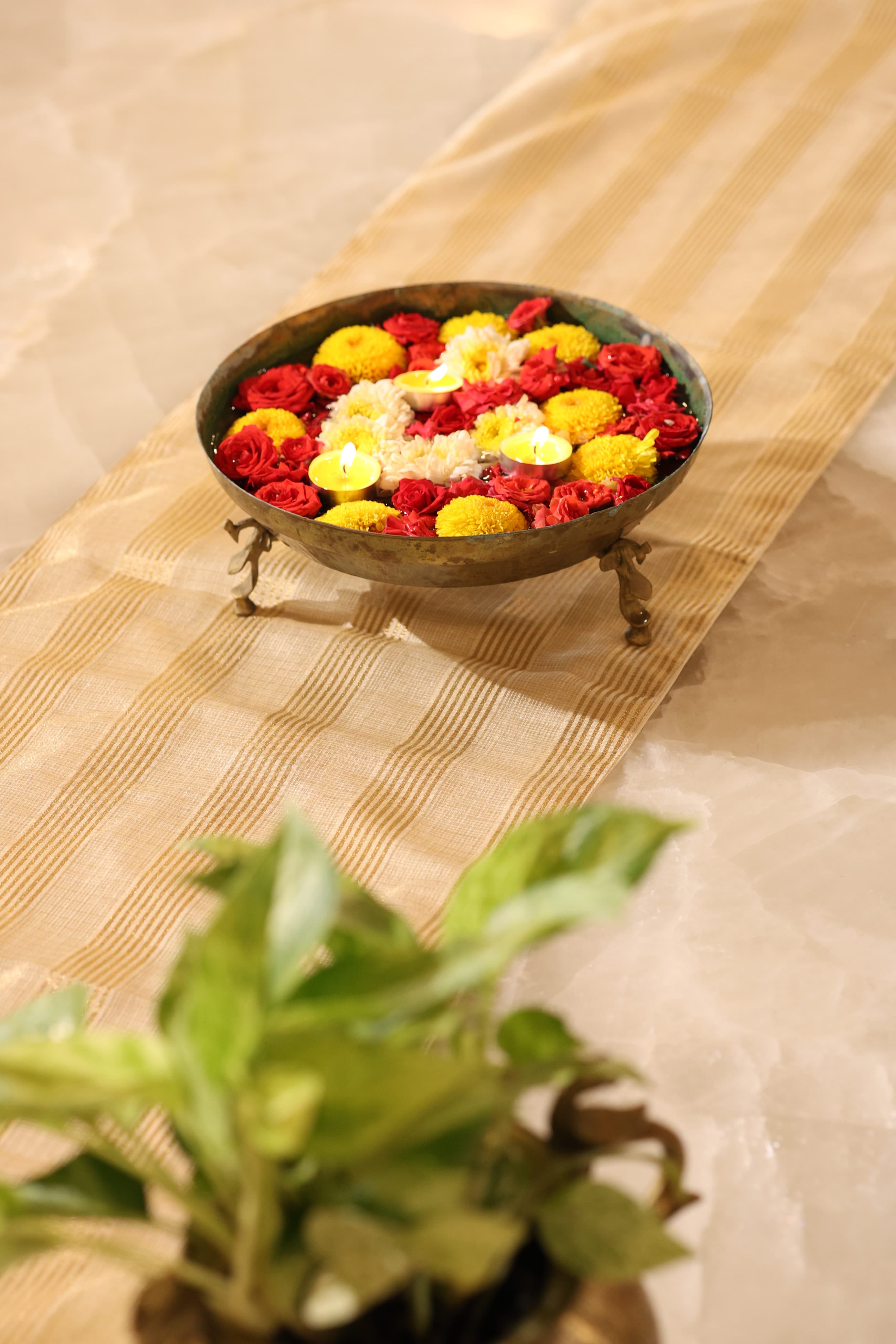 Onam Striped Table Runner with Ruffled Edges - 4 seater