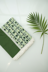 Bedsheets - Premium king printed lace bedsheet with cushion covers Check green bud