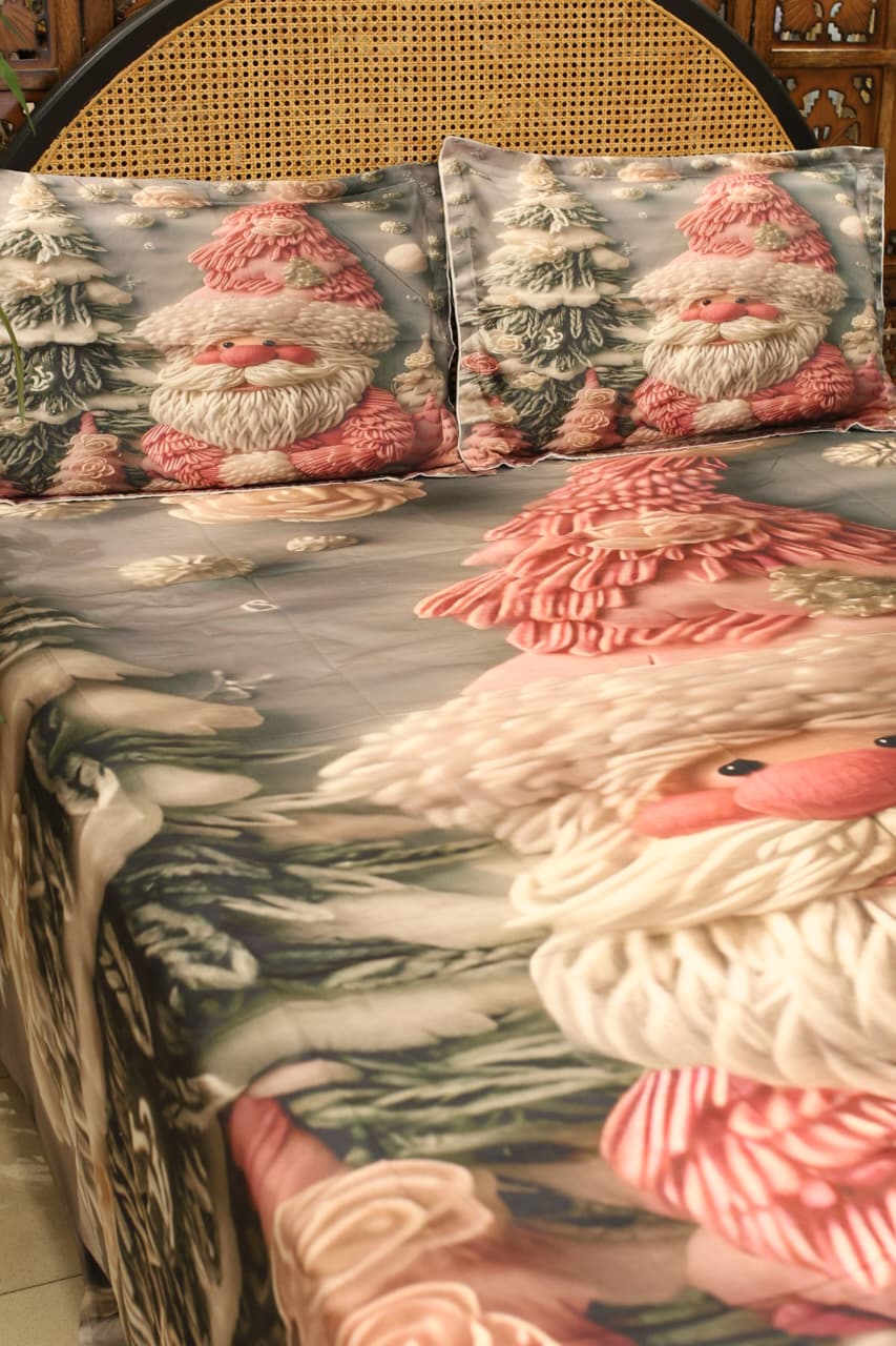 Christmas 7D Panel Print King Size Bedsheet Set - Xmas edition