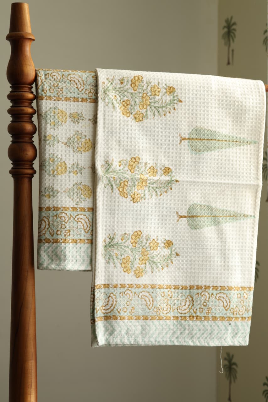 Towels - Waffle Handblock print Towel Set