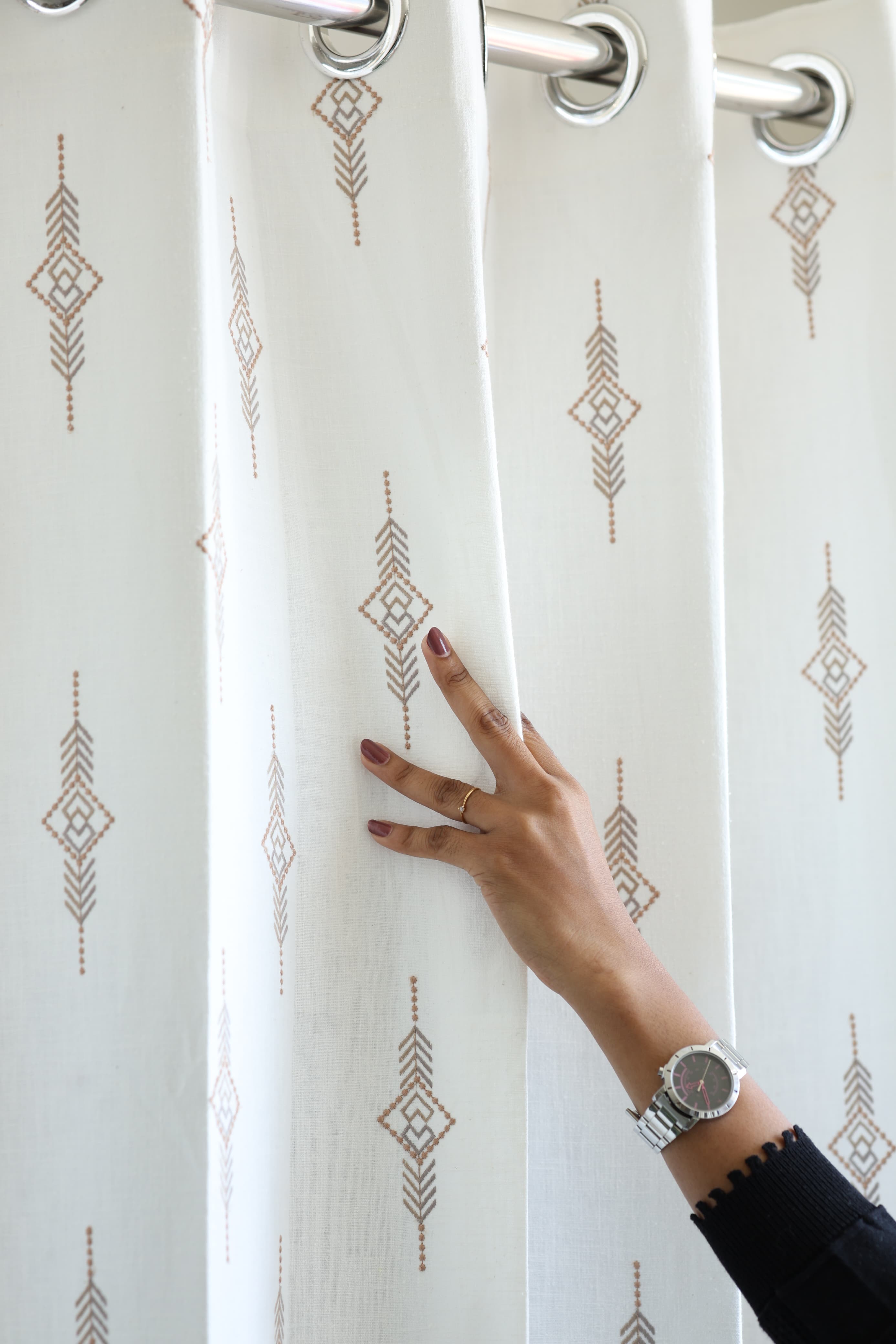 Premium Embroidery Opaque Curtain – Geometric Diamond Pattern   Prebooking