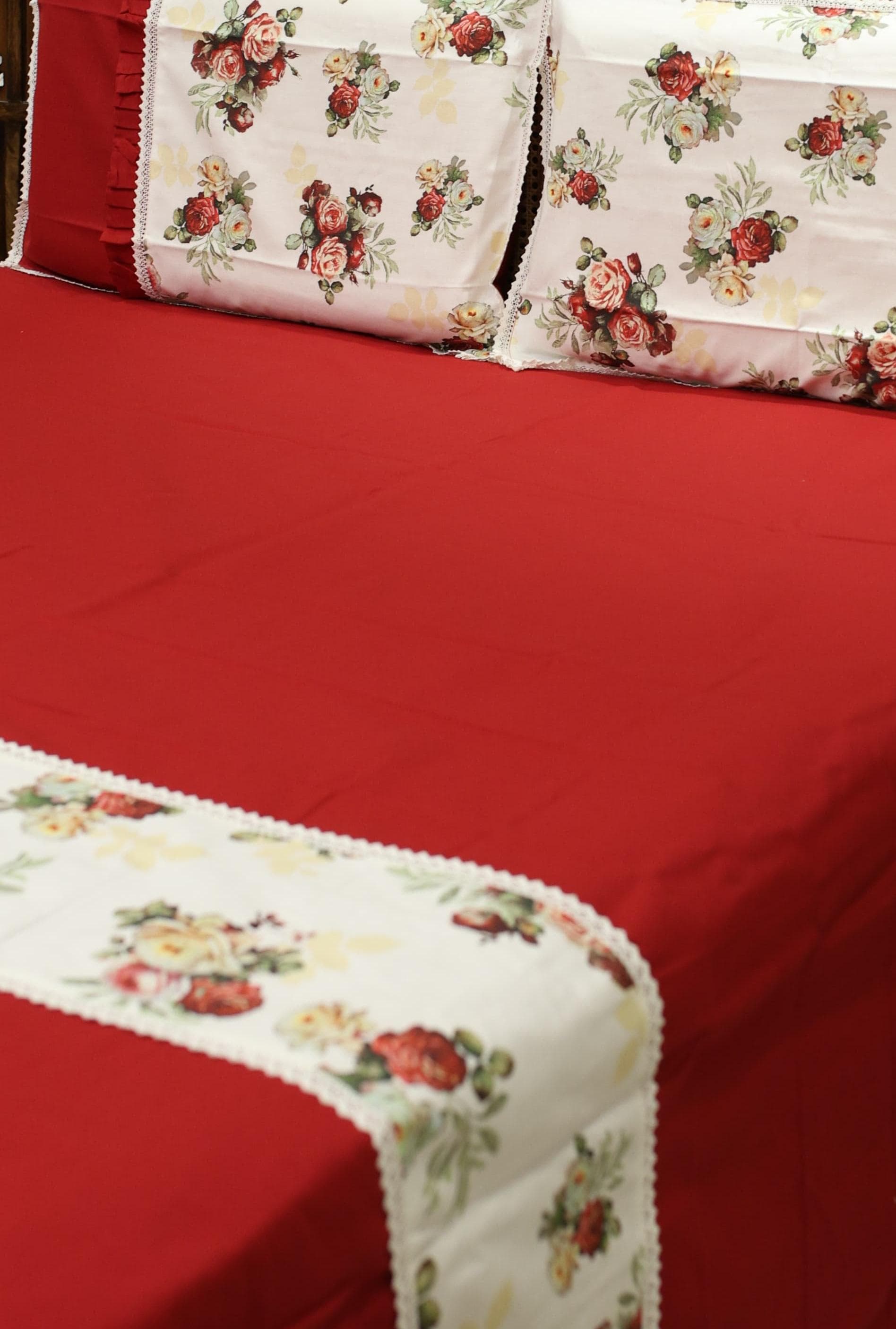 Bedsheets - Queen Premium check floral embroidery  bedsheet Xmas theme edition