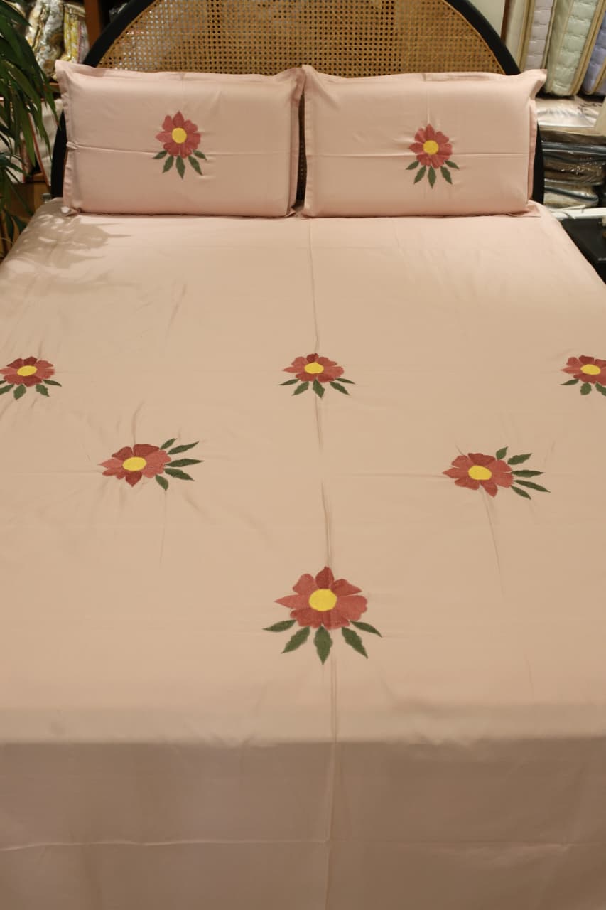 King Size Premium Machine Embroidery Bedsheet Set with 2 Pillow Covers (108x108")