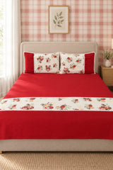 Bedsheets - Queen Premium check floral embroidery  bedsheet Xmas theme edition