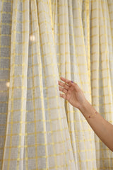 Onam Kasavu Sheer Curtain – Gold Check Elegance
