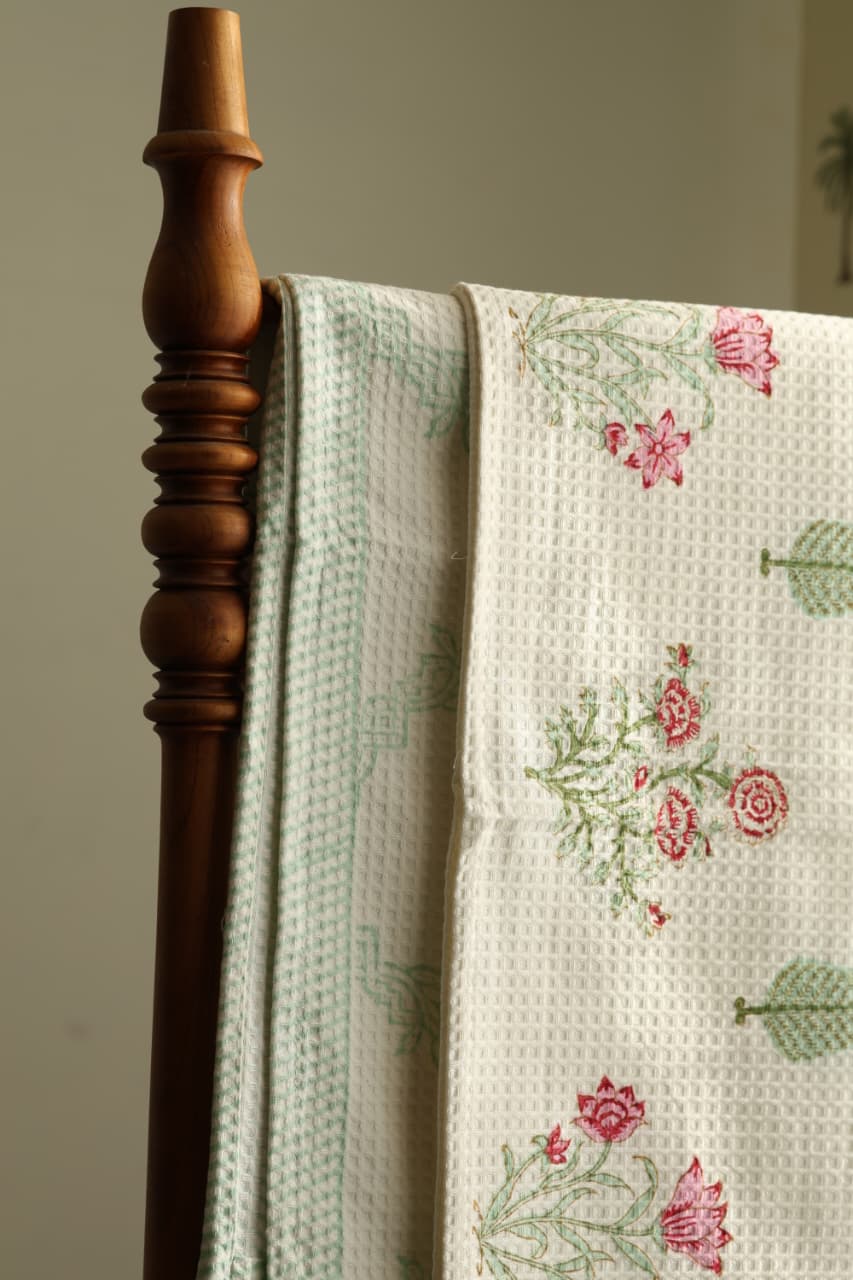 Towels - Waffle Handblock print Towel Set