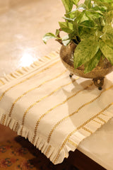 Onam Striped Table Runner with Ruffled Edges - 4 seater