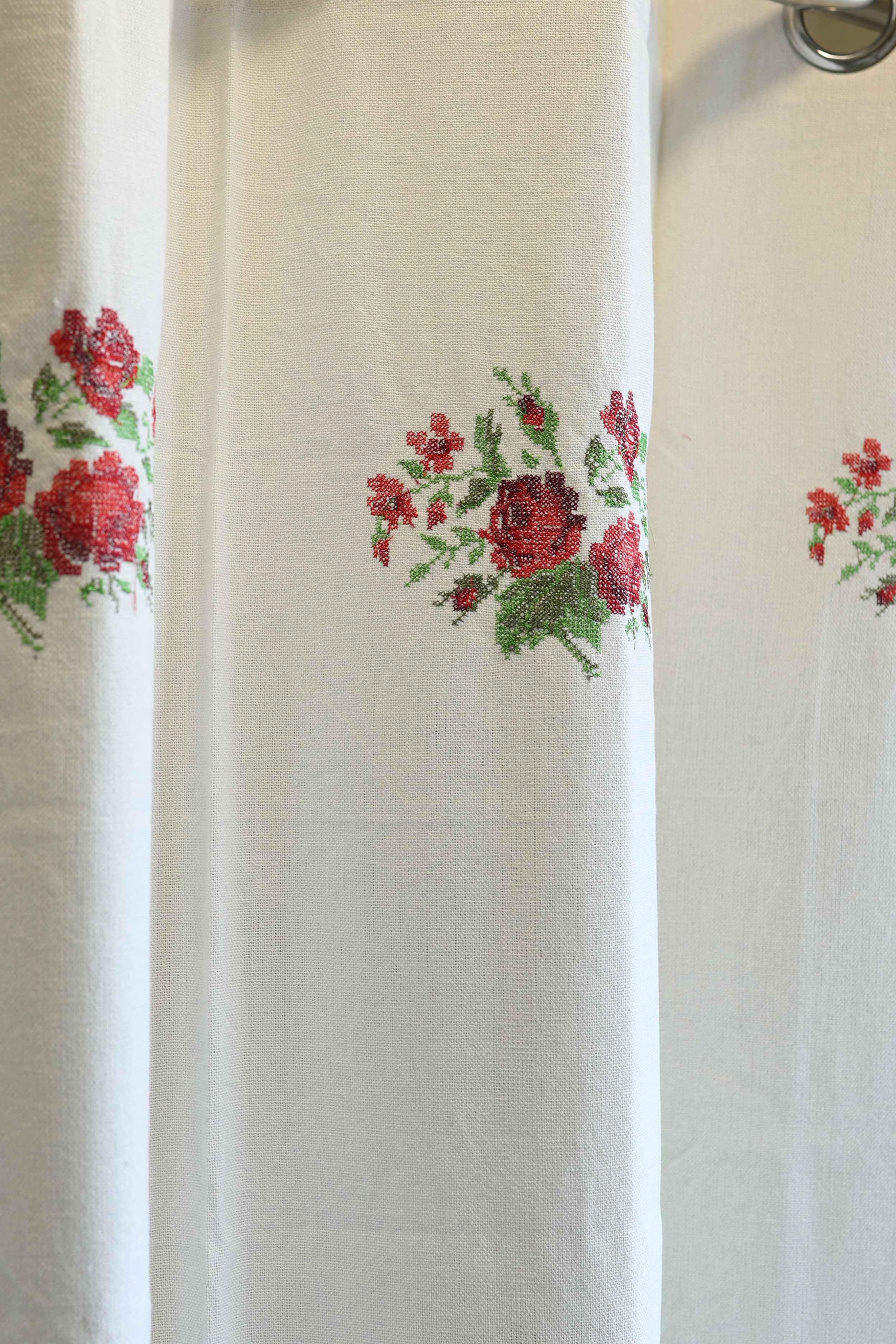 Curtains-Cross stitch embroidery curtains off white base clearance sale
