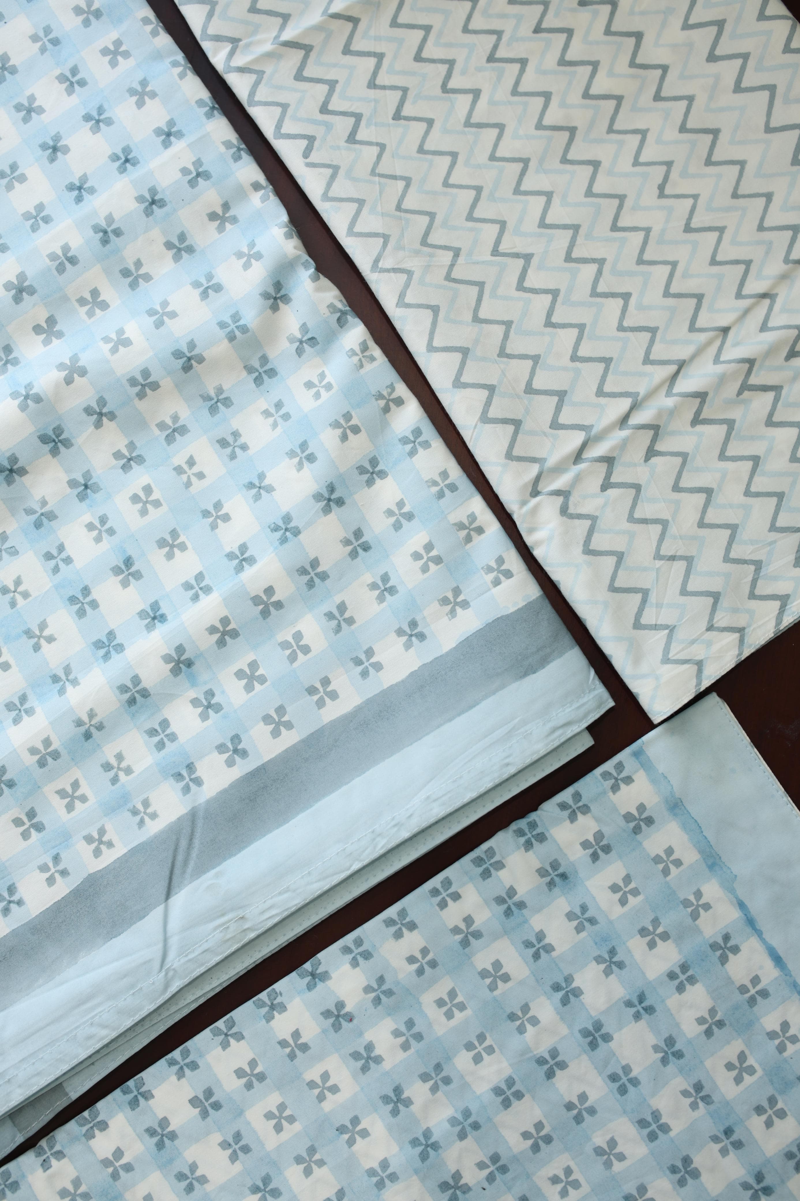 Bedsheets - King percale cotton handblock white lily  bedsheets