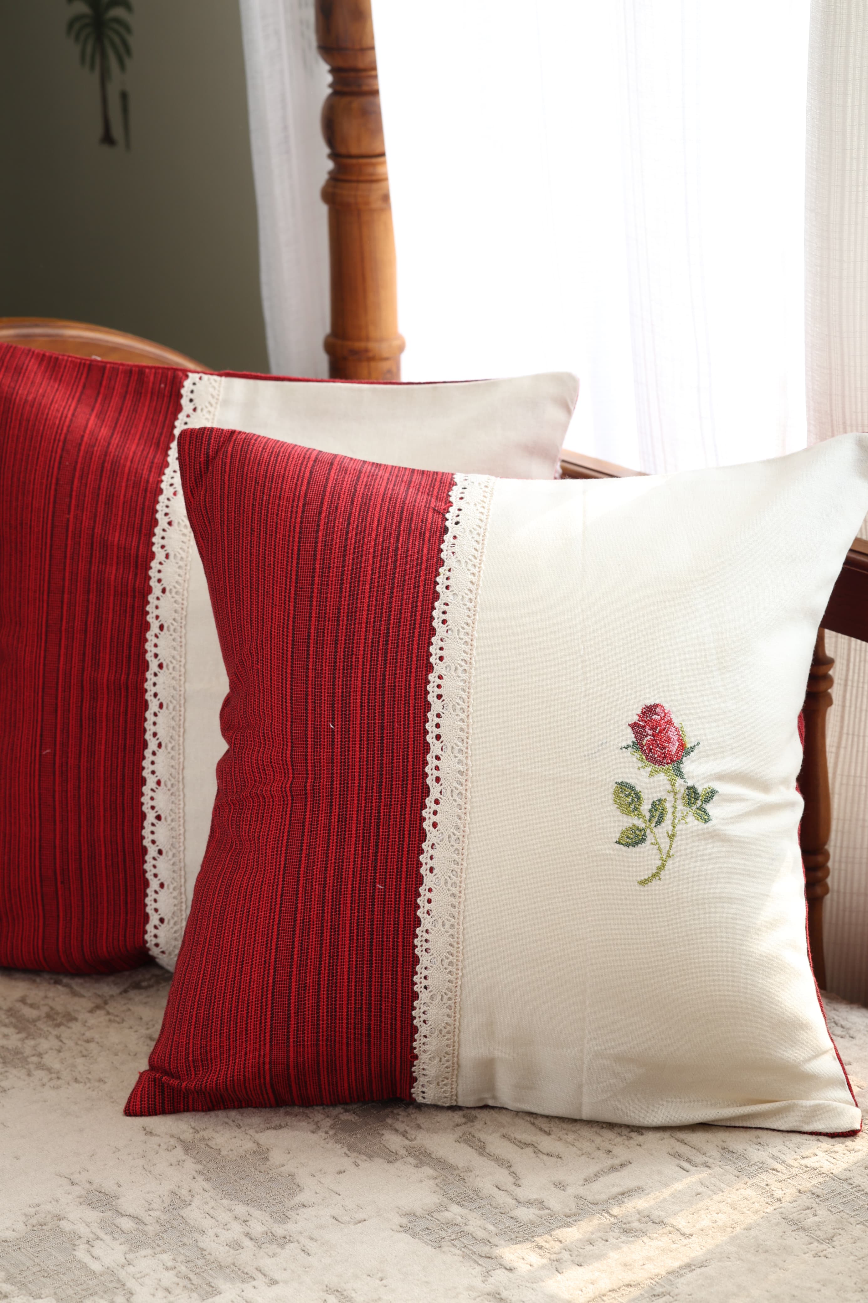 Cushion covers - Rose  Cross stitch embroidery - Xmas edition