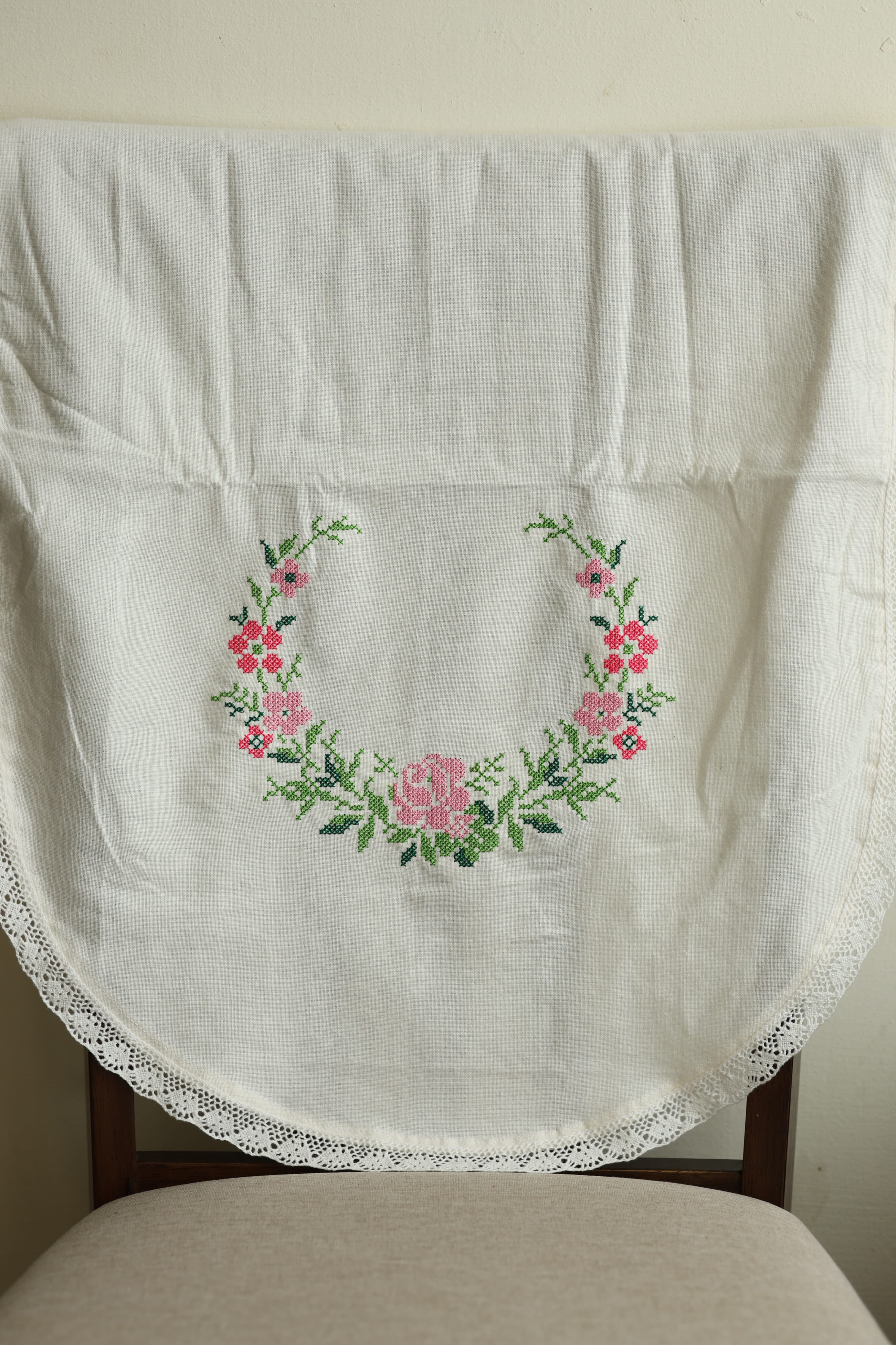 Floral Cross Stitch Embroidered Sofa Back / chair back Cover Set 3+1+1