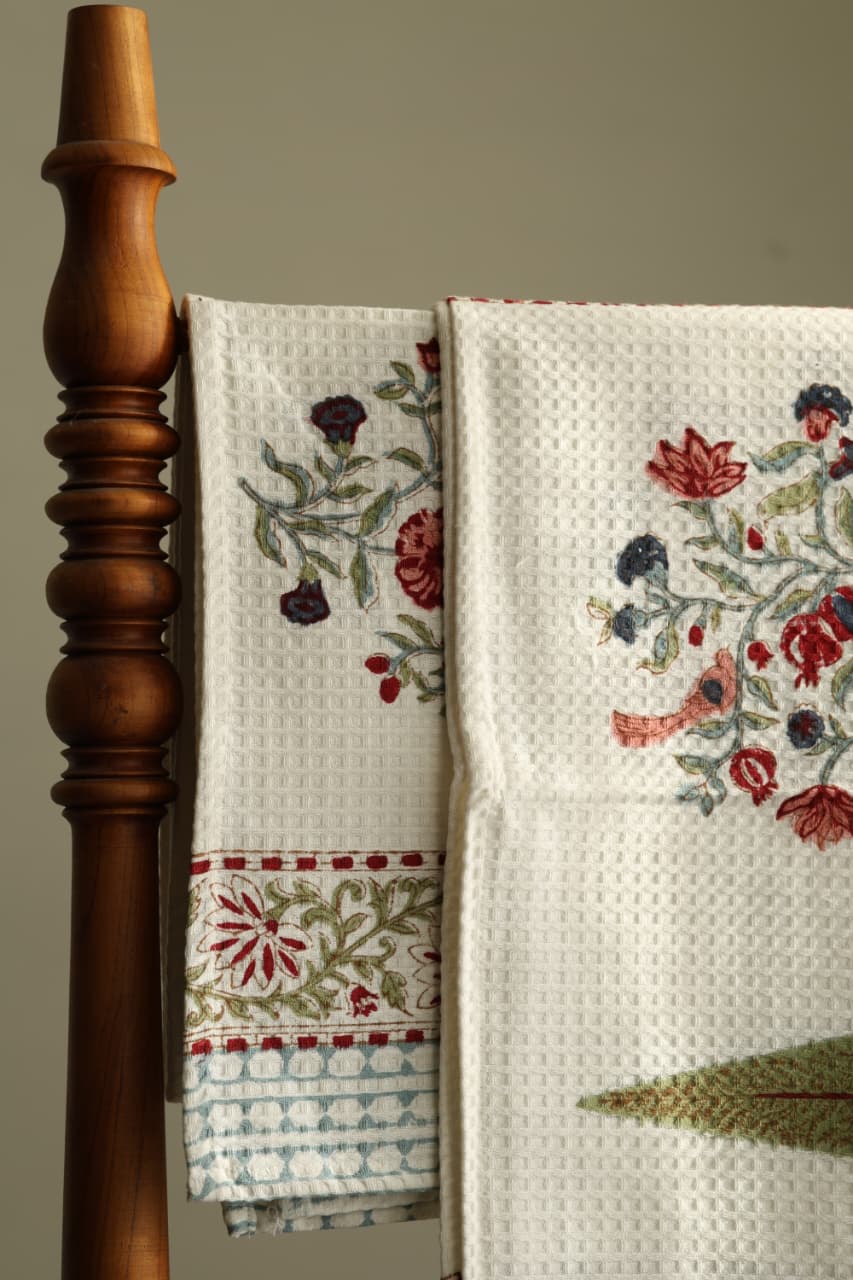Towels - Waffle Handblock print Towel Set