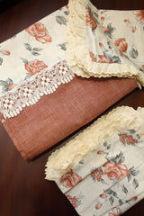 Bedsheets - Premium king floral printed lace bedsheet with cushion covers