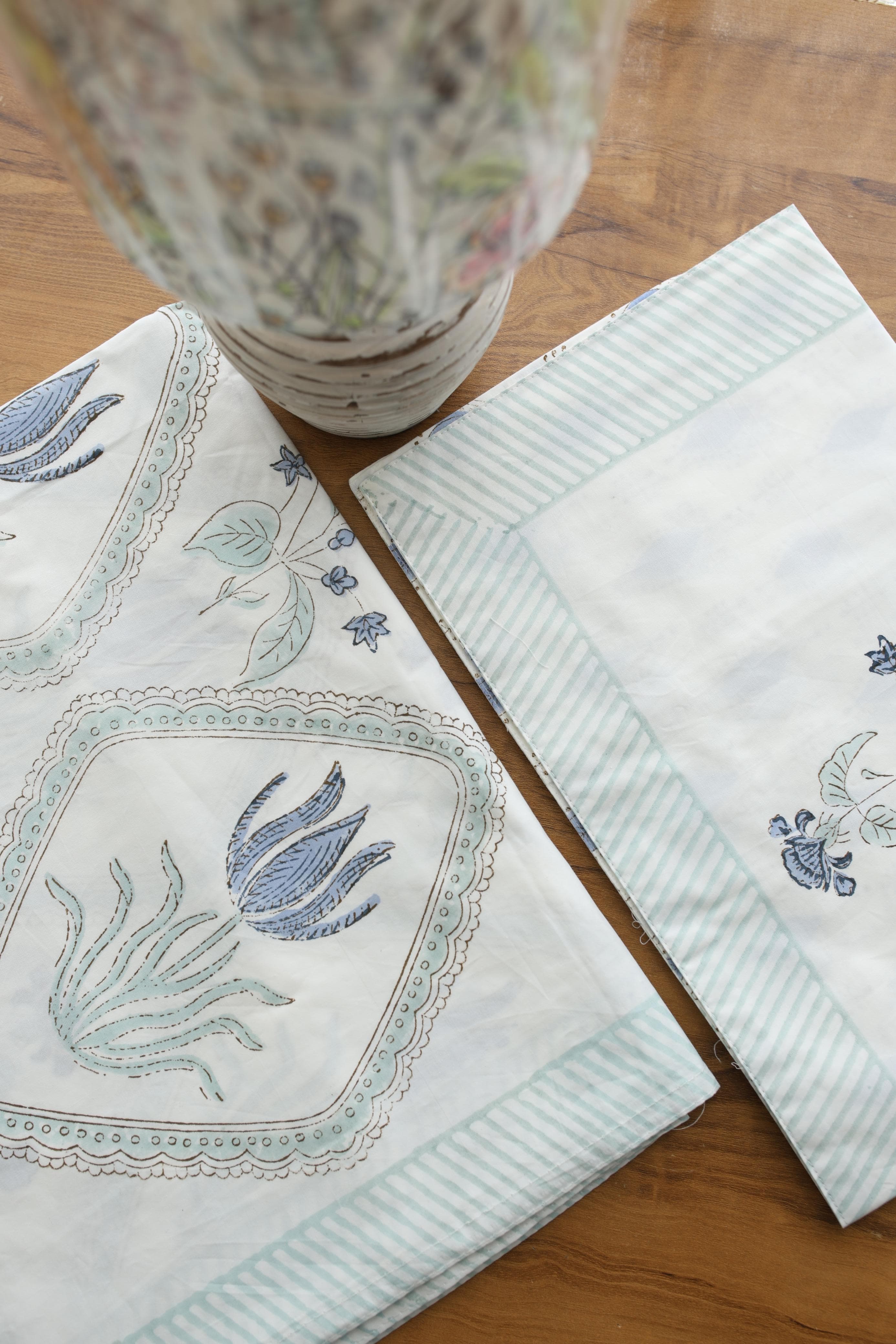 White Lilly Cotton Handblock Percale Single Bedsheet