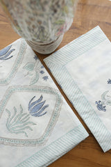 White Lilly Cotton Handblock Percale Single Bedsheet