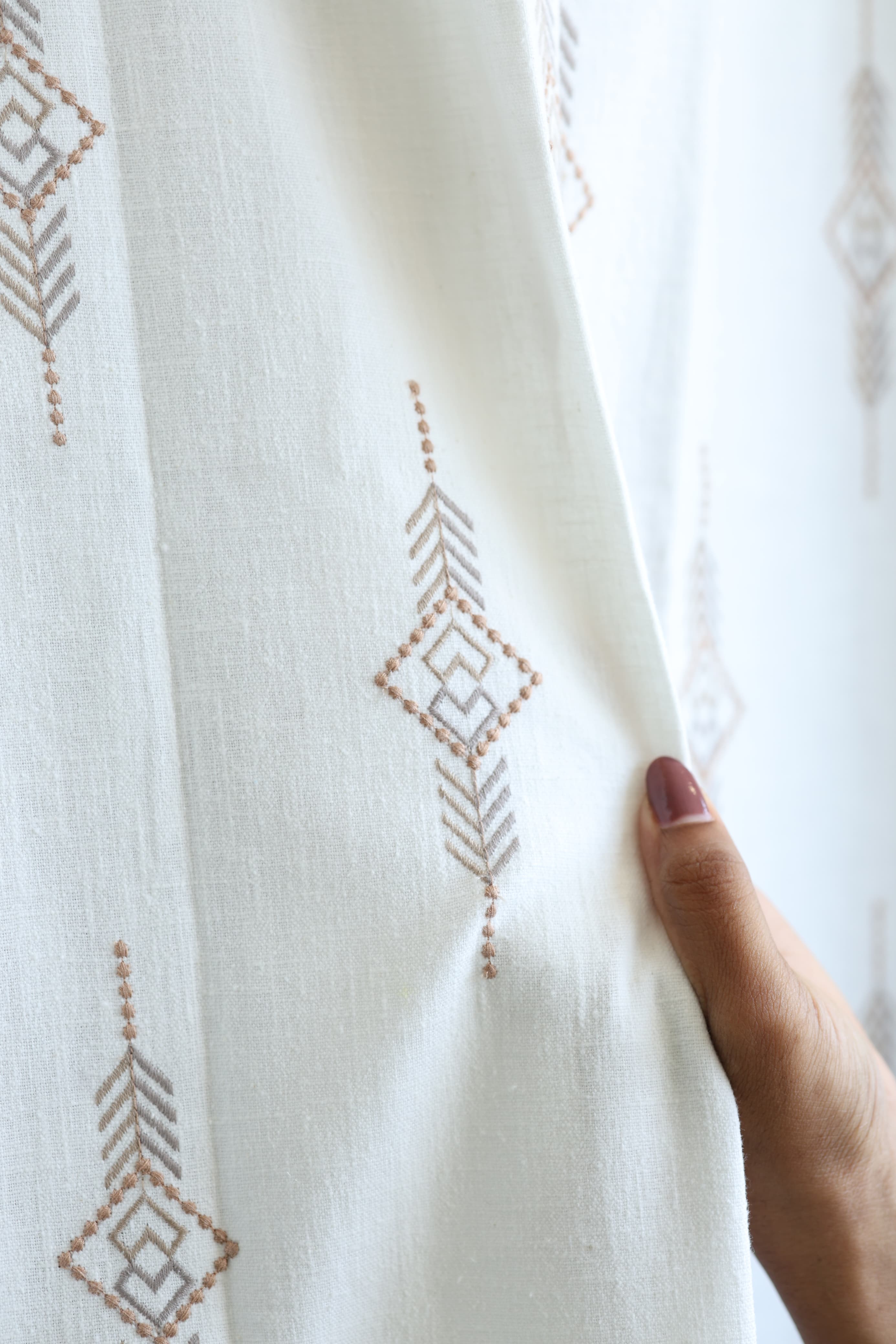 Premium Embroidery Opaque Curtain – Geometric Diamond Pattern   Prebooking