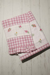 Bedsheets - Queen Premium check floral embroidery  bedsheet