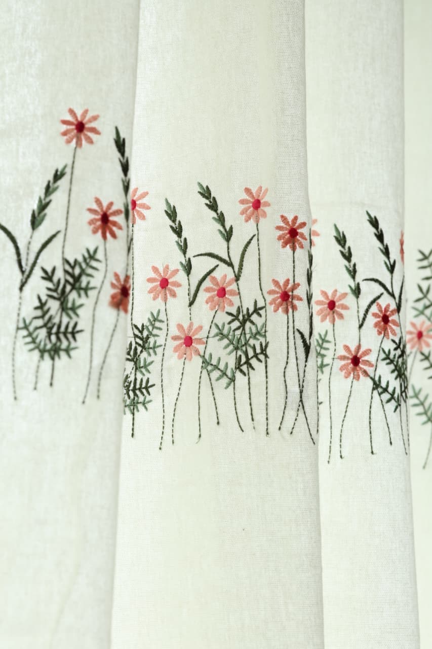 Curtains - Floral embroidery opaque curtains EVELIN