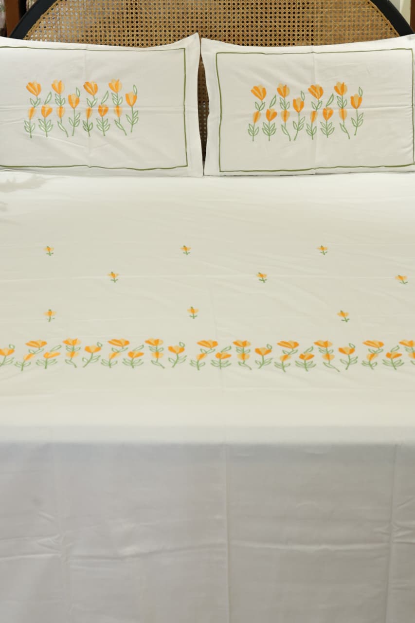 King Size Premium Machine Embroidery Bedsheet Set with 2 Pillow Covers (108x108")