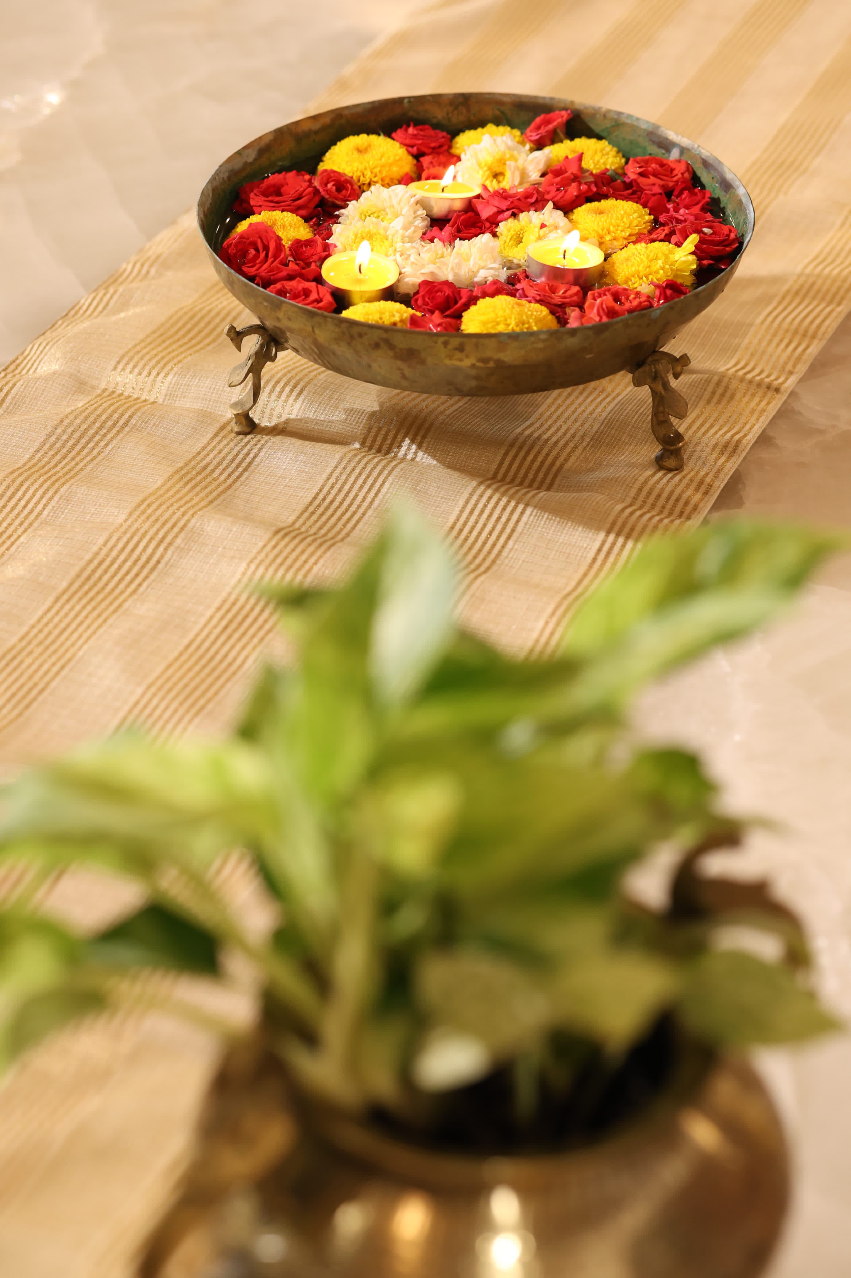 Onam Striped Table Runner with Ruffled Edges - 4 seater