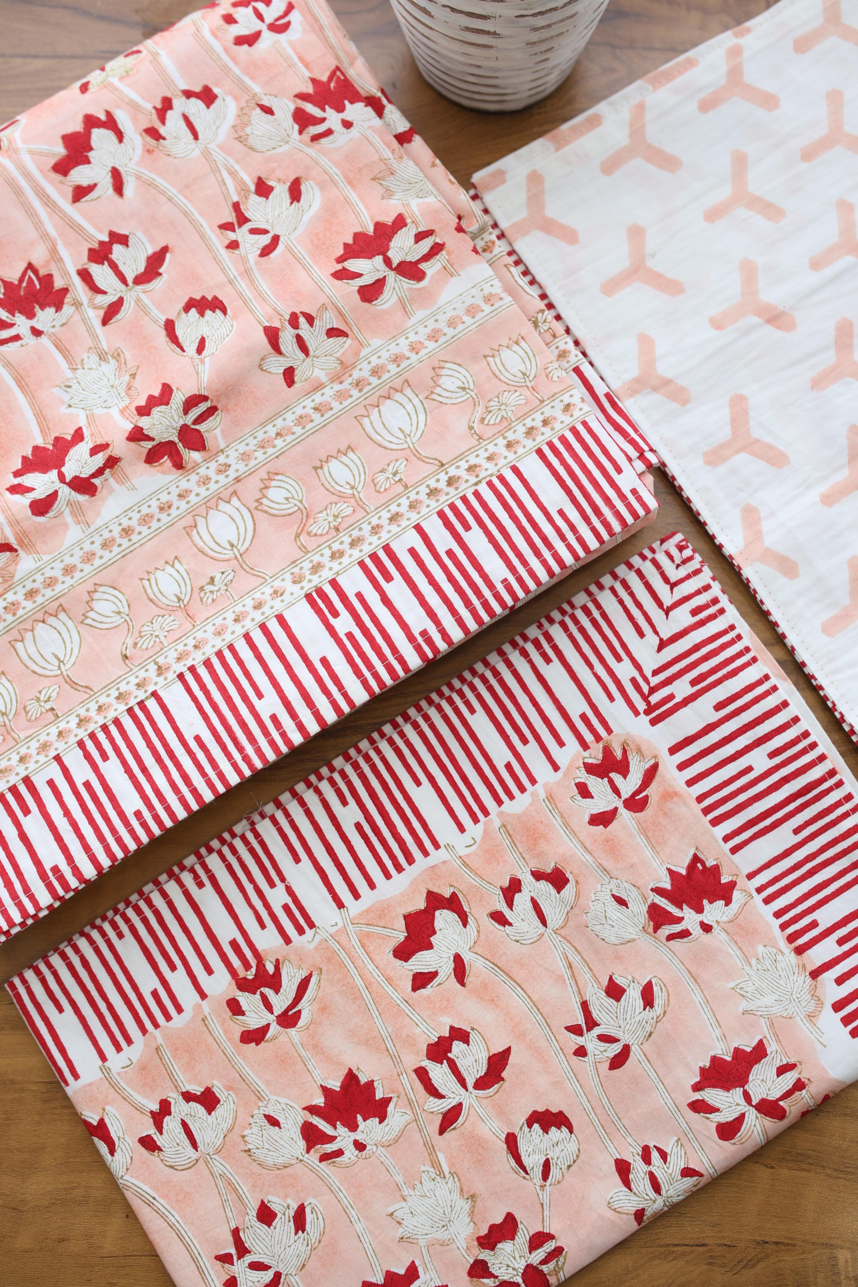 Bedsheets - King percale cotton handblock soft lily  bedsheets