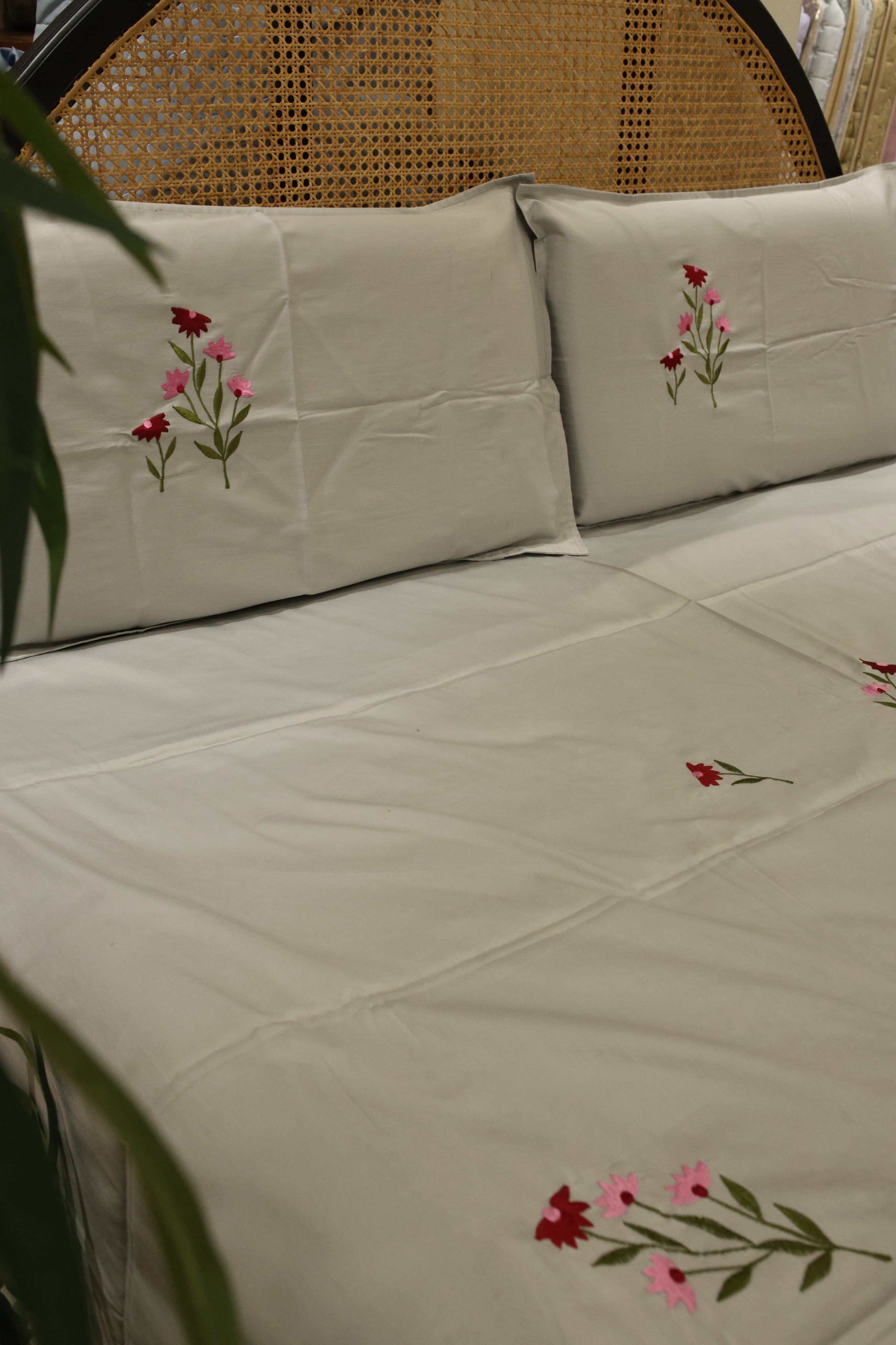 King Size Premium Machine Embroidery Bedsheet Set with 2 Pillow Covers (108x108")