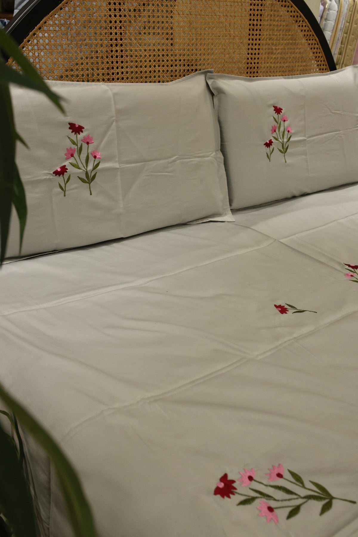 King Size Premium Machine Embroidery Bedsheet Set with 2 Pillow Covers (108x108")