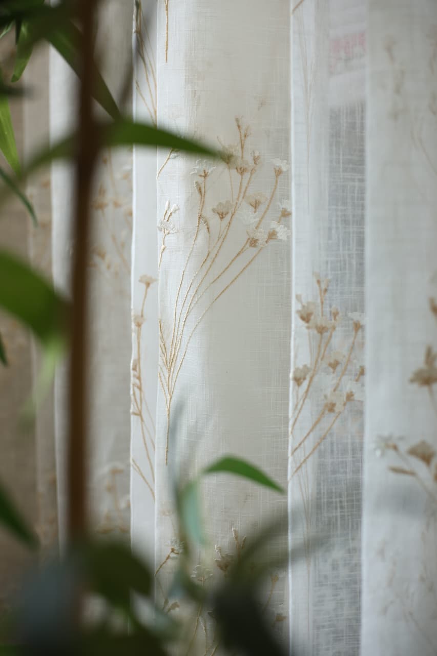 Curtains -Premium embroidered sheer curtain off white base