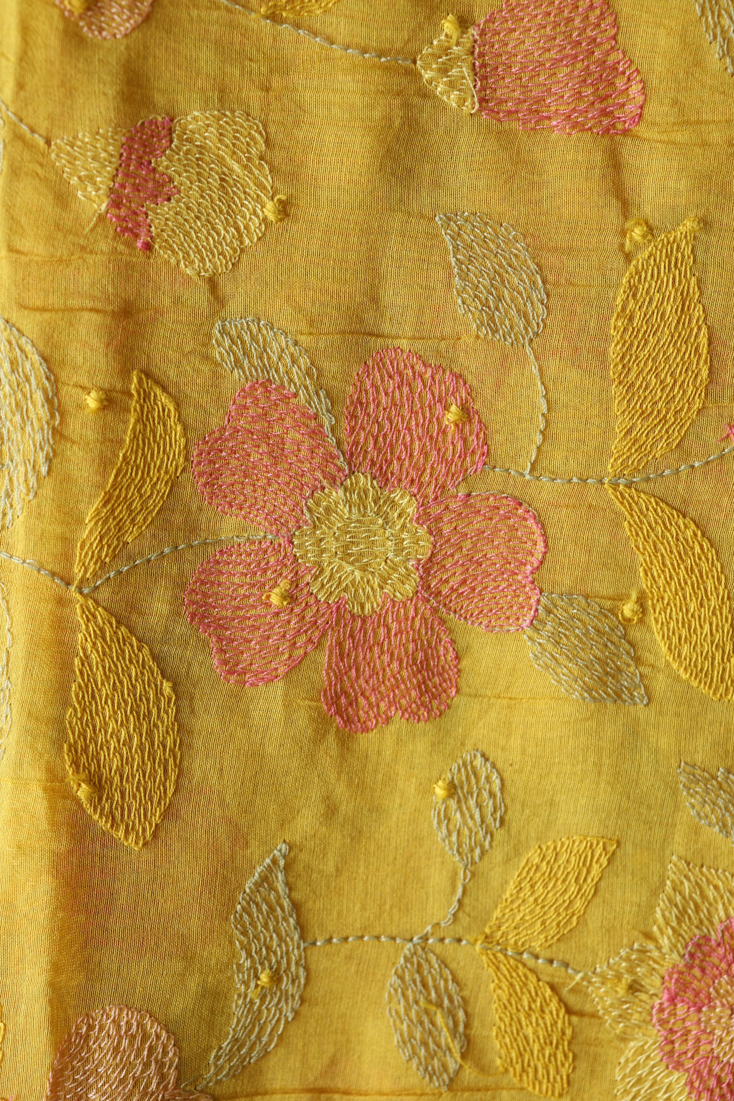 Fabrics - Chanderi embroidery kurti fabric