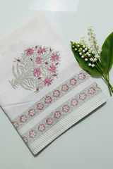 Bedsheets - King percale cotton handblock white lily  bedsheets