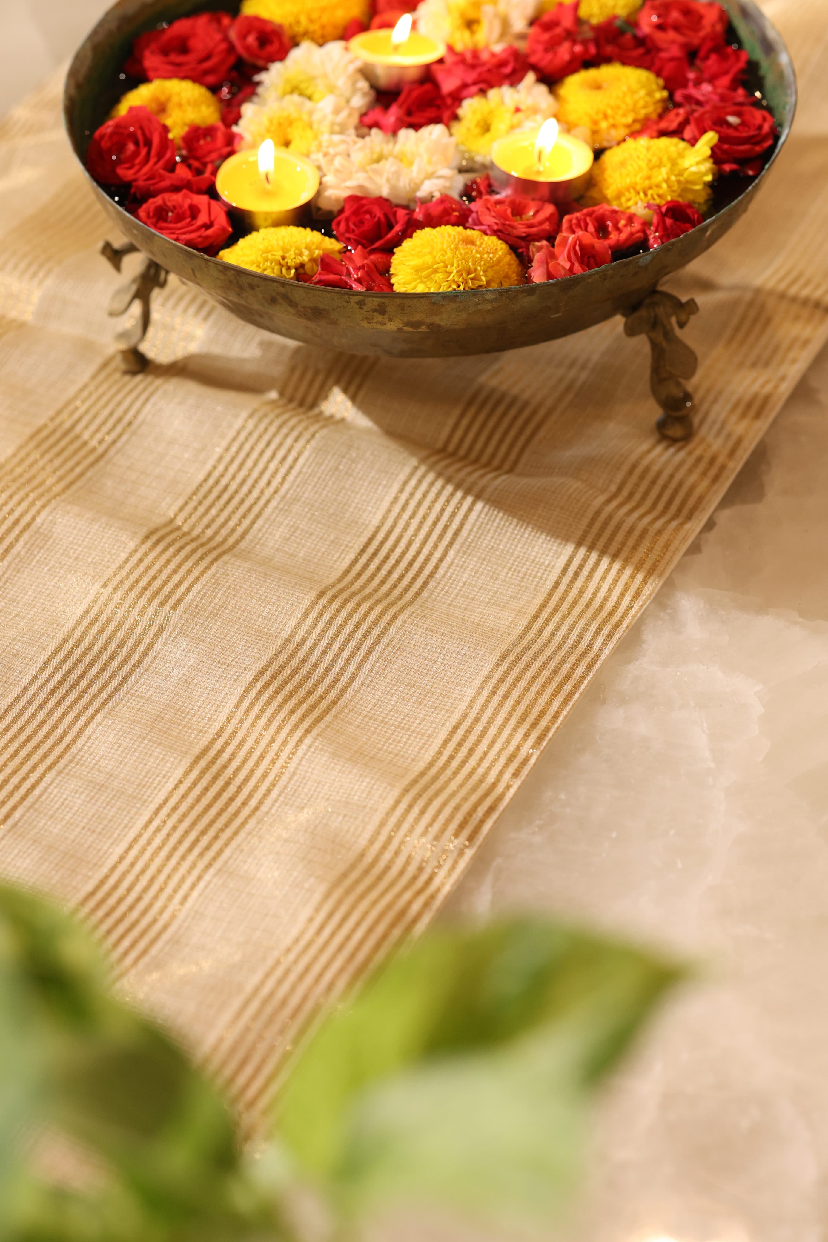 Onam Striped Table Runner with Ruffled Edges - 4 seater