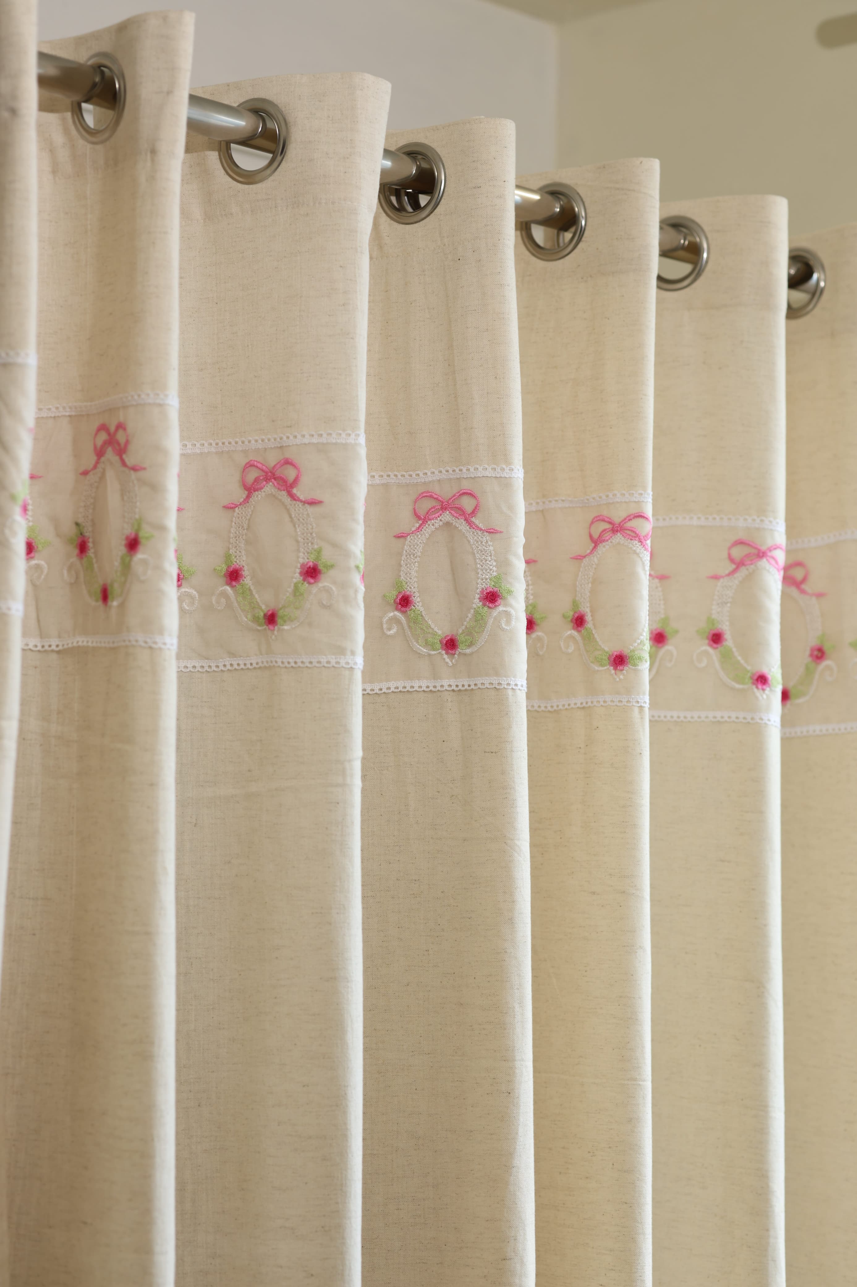 Curtains - Embroidery designer opaque curtains Blush bow