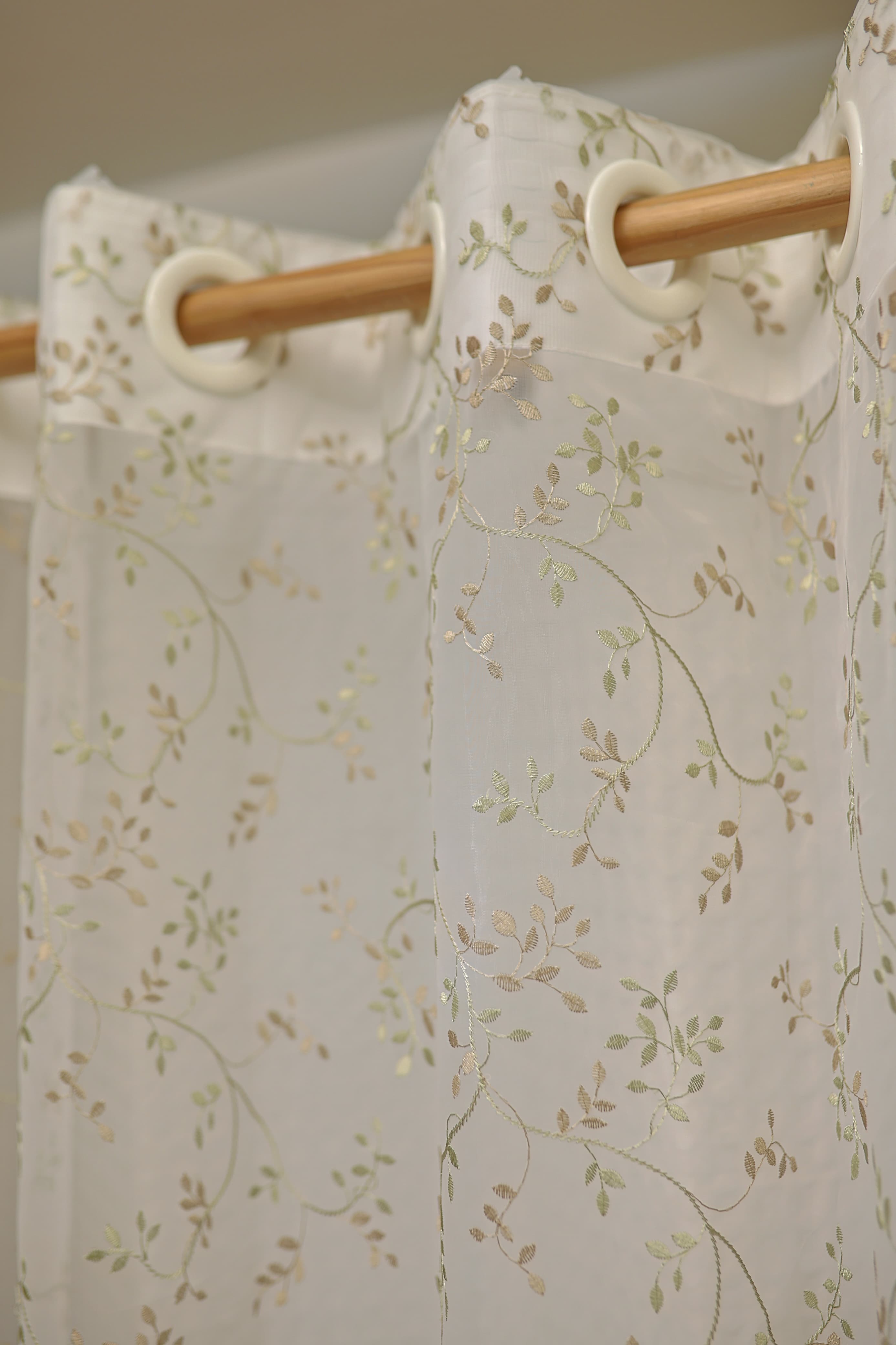 Curtains-Embroidered organza sheer curtains