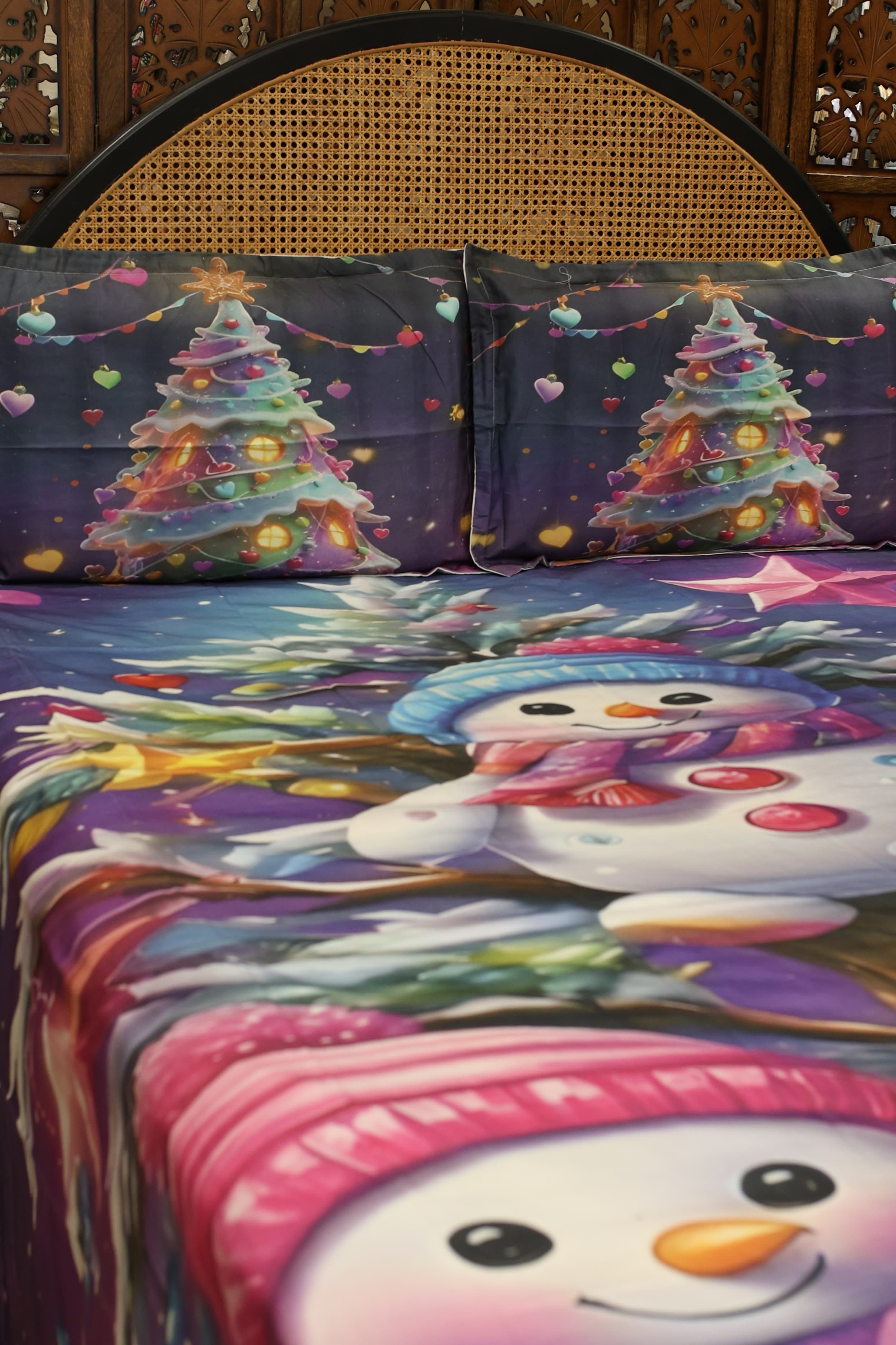 Christmas 7D Panel Print King Size Bedsheet Set - Xmas edition