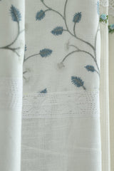 Premium White Opaque Curtain with Blue Floral Embroidery