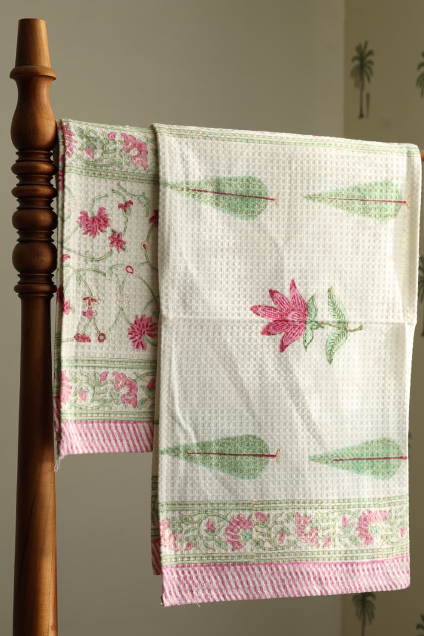 Towels - Waffle Handblock print Towel Set
