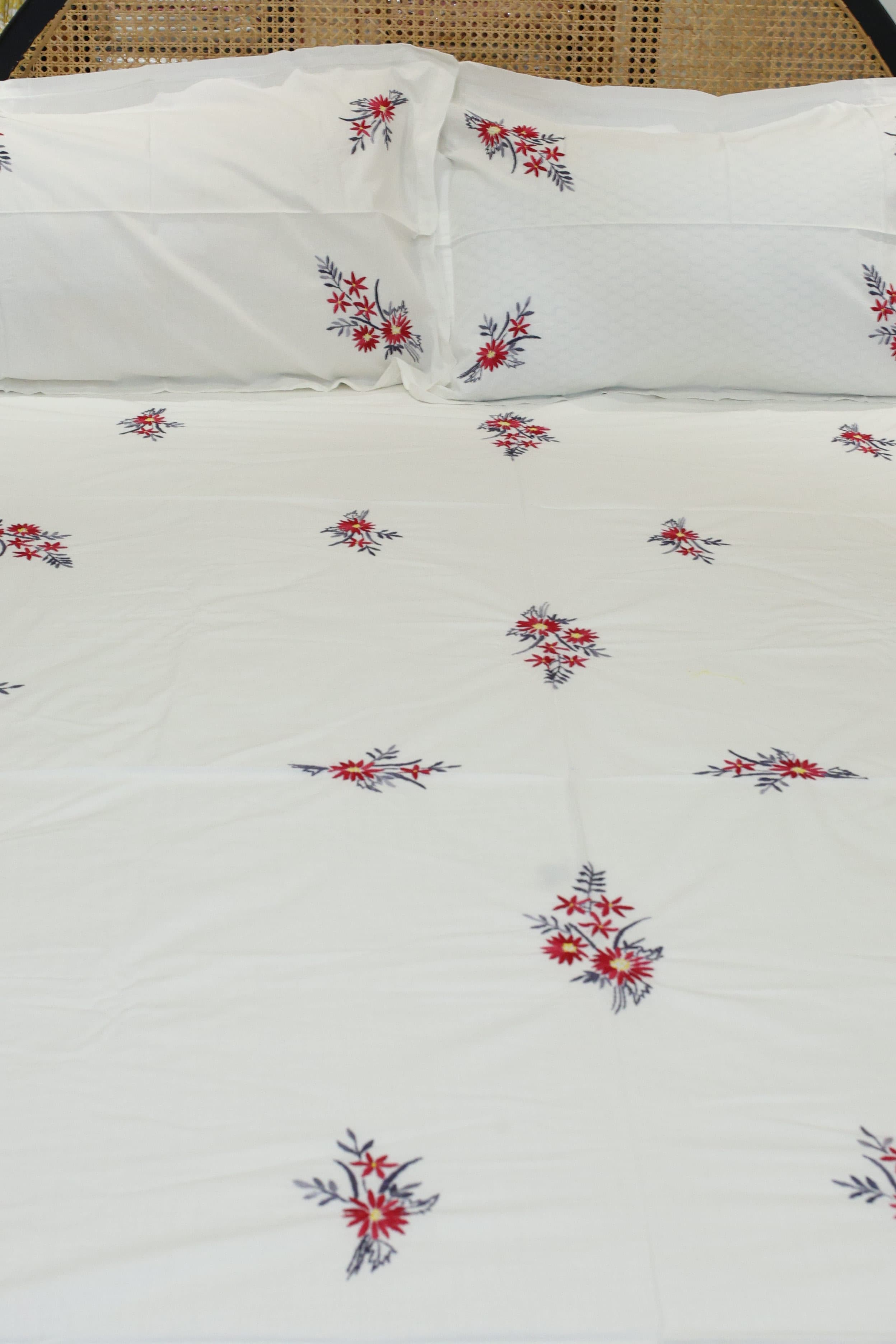 Premium Hand Embroidery Cotton King Size Bedsheet Set with 2 Pillow Covers HEK