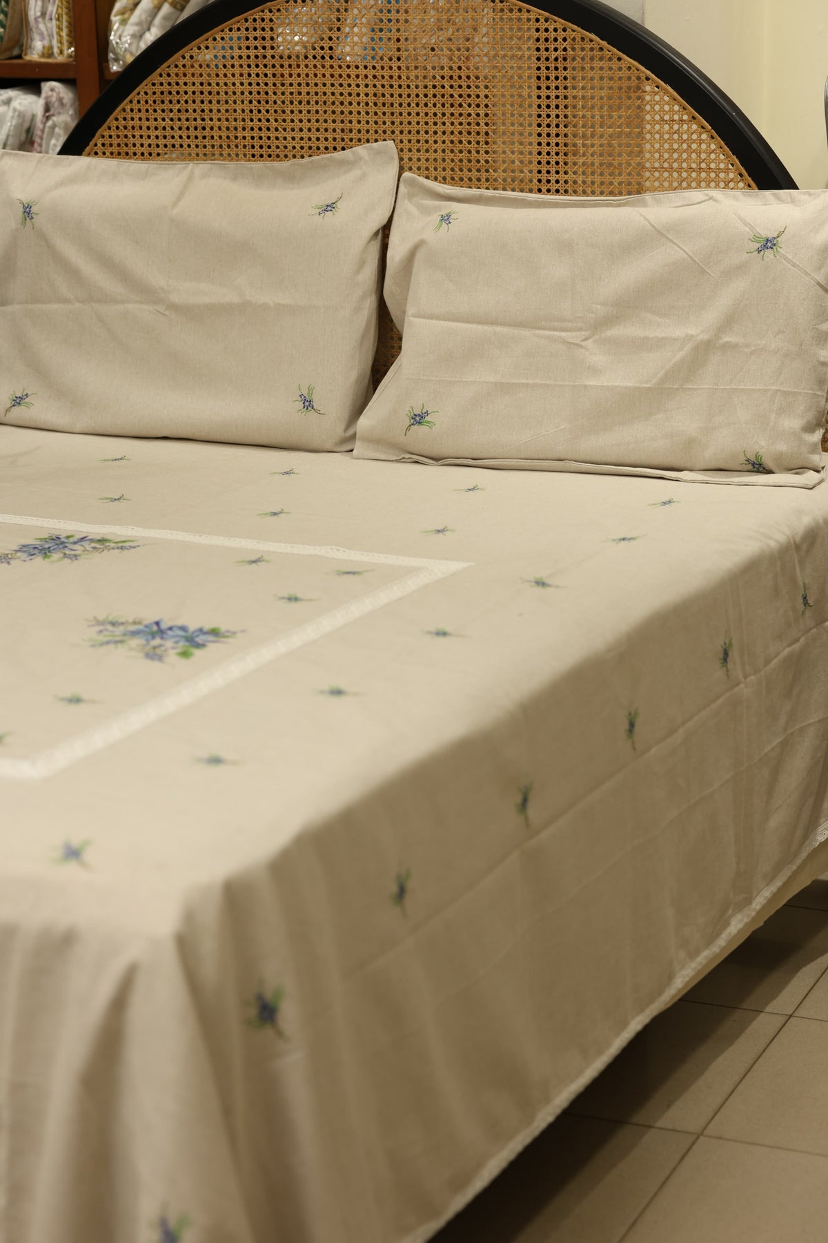 Premium Cross stitch Embroidery Cotton King Size Bedspread Set