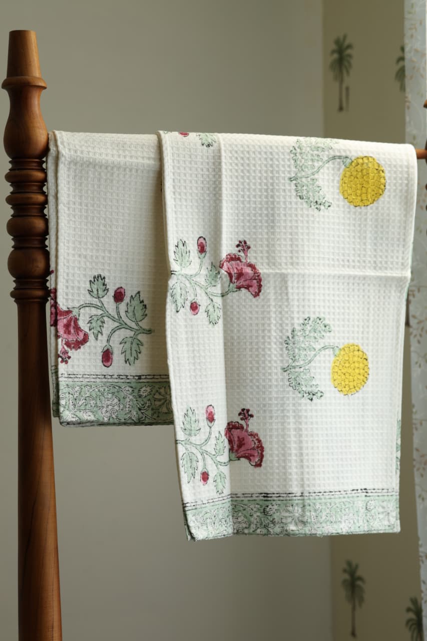Towels - Waffle Handblock print Towel Set