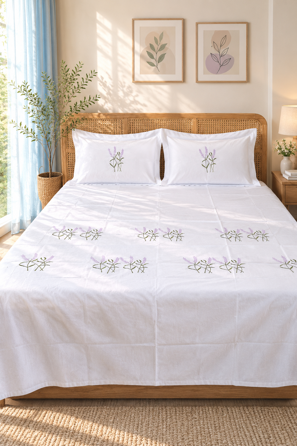 Queen Size Premium Machine Embroidery Bedsheet Set with 2 Pillow Covers (90x100)