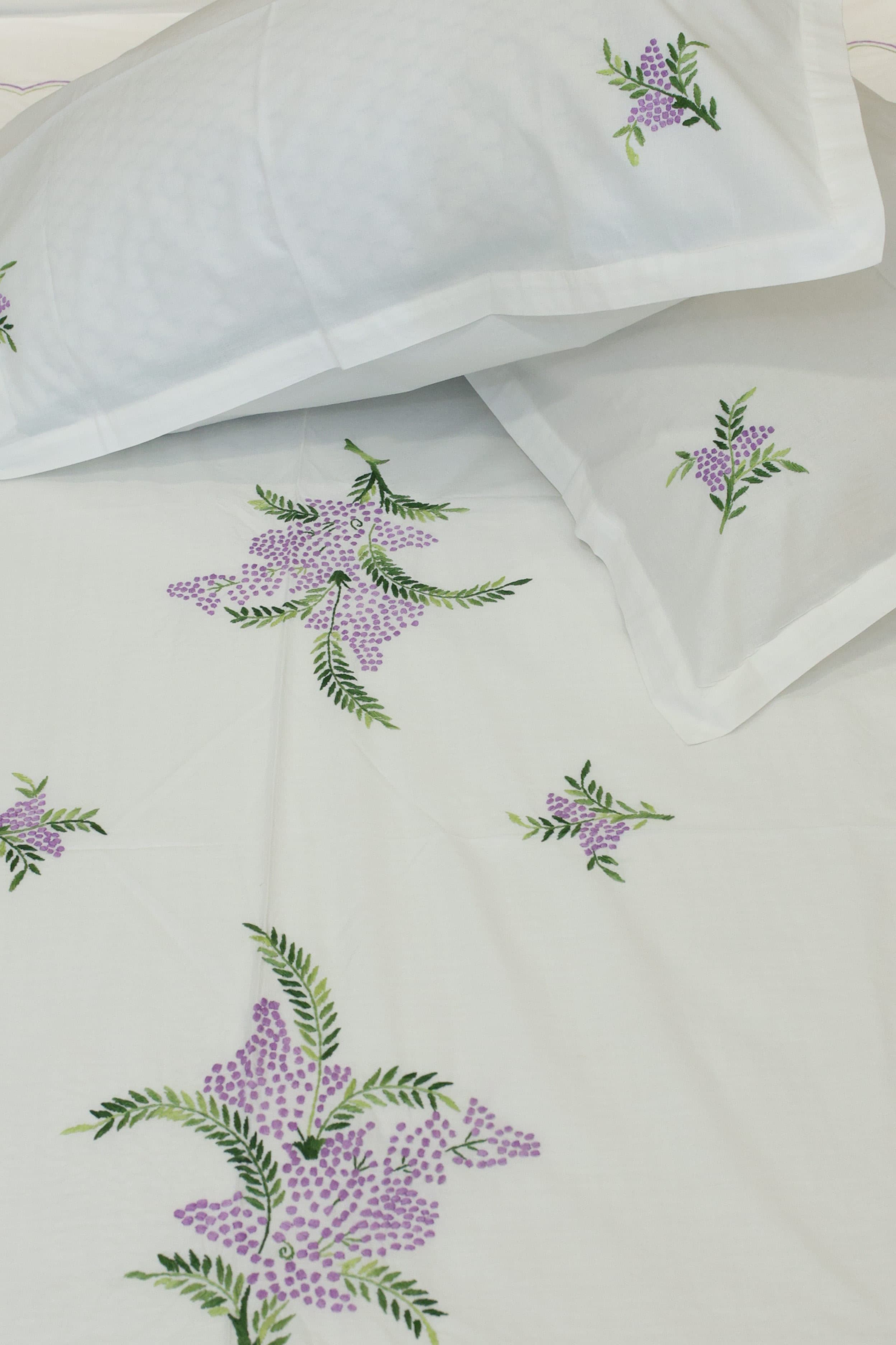 Premium Hand Embroidery Cotton King Size Bedsheet Set with 2 Pillow Covers HEK
