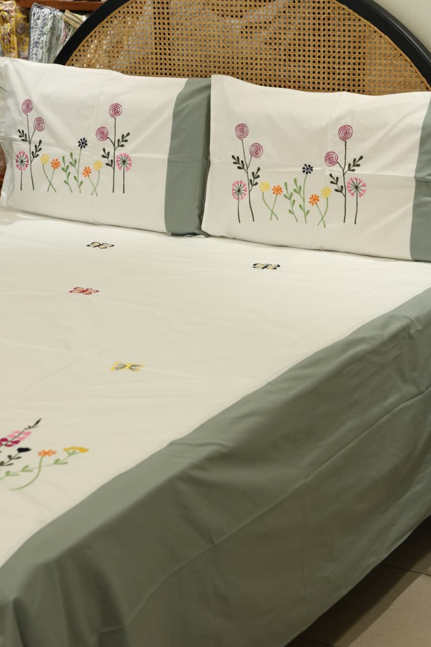King Size Premium Machine Embroidery Bedsheet Set with 2 Pillow Covers (108x108")