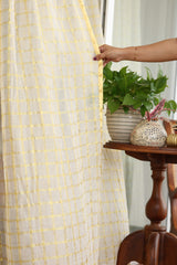 Onam Kasavu Sheer Curtain – Gold Check Elegance