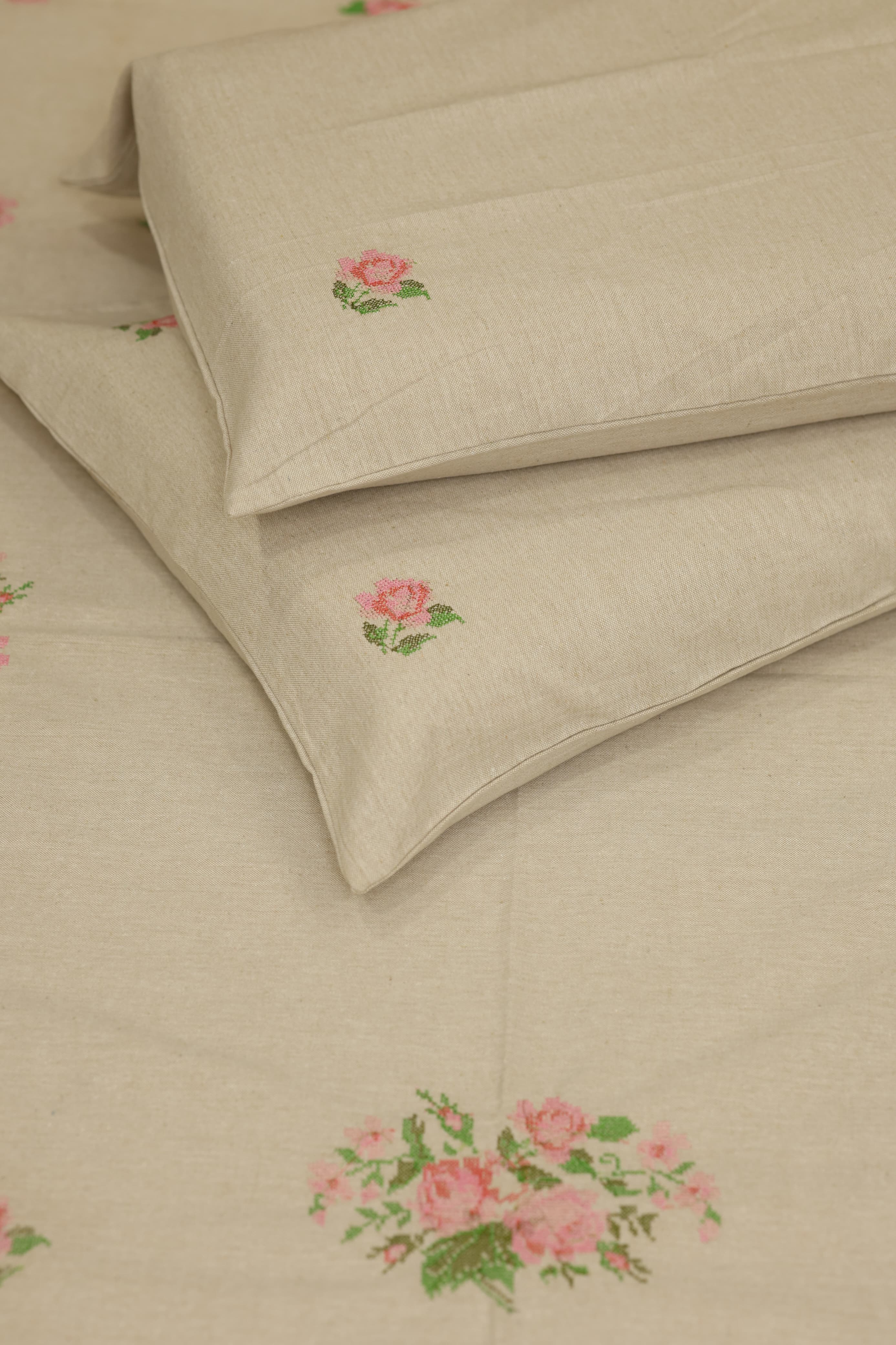 Premium Cross stitch Embroidery Cotton King Size Bedspread Set