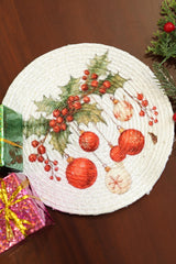 Christmas Baubles & Holly Woven Coaster