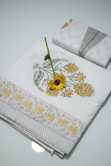Bedsheets - King percale cotton handblock white lily  bedsheets