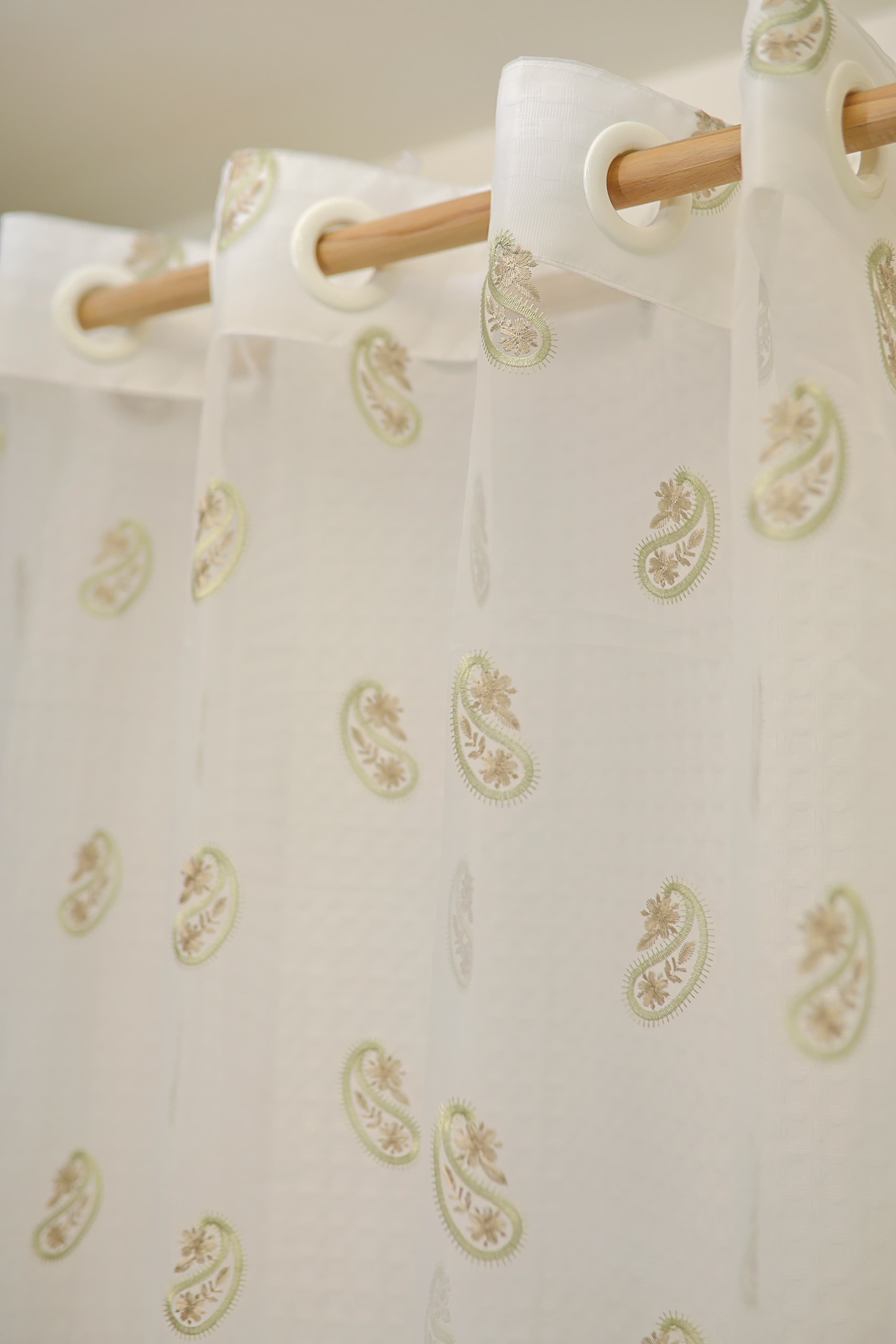 Curtains-Embroidered organza sheer curtains