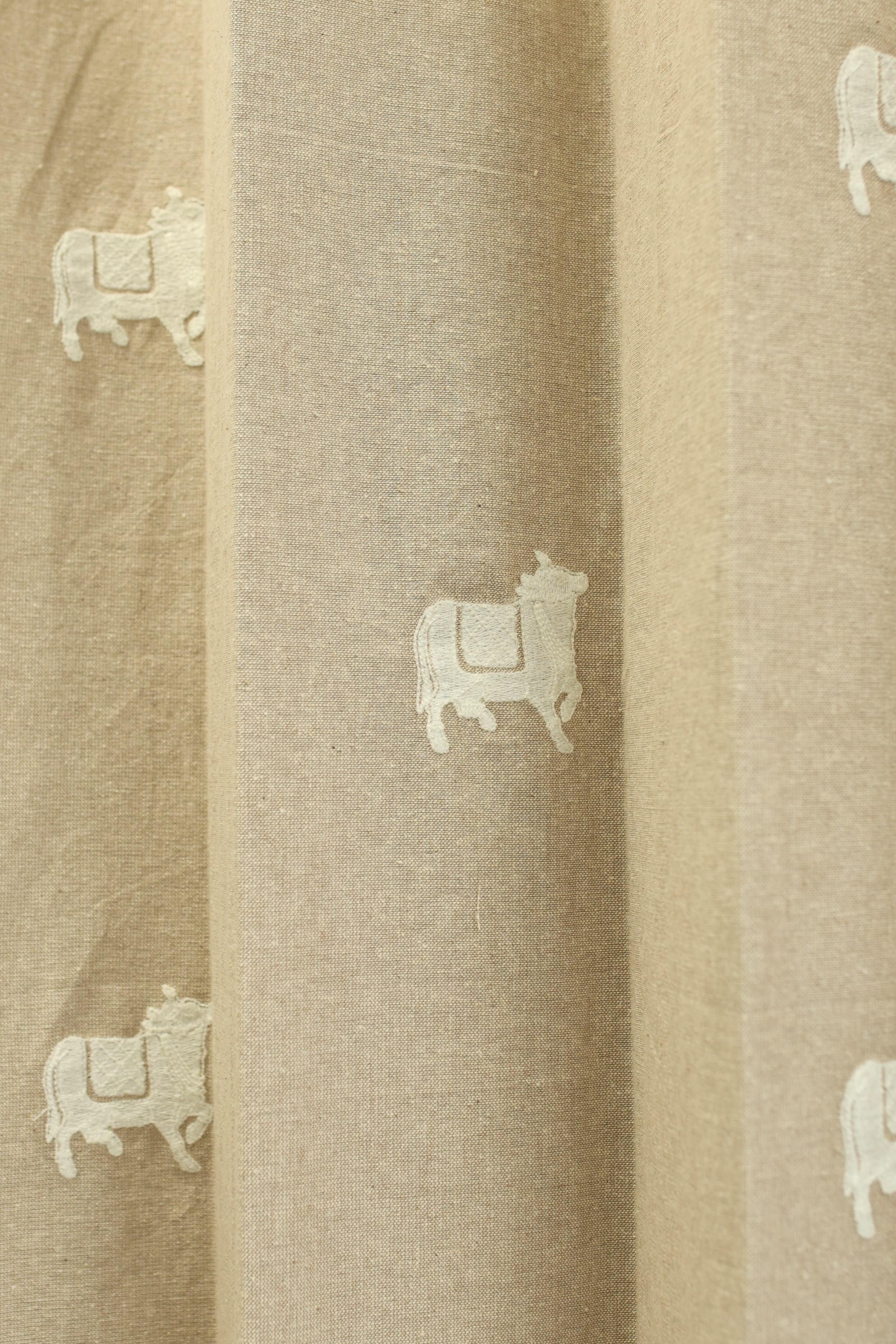 Curtains - jute beige opaque embroidery curtains